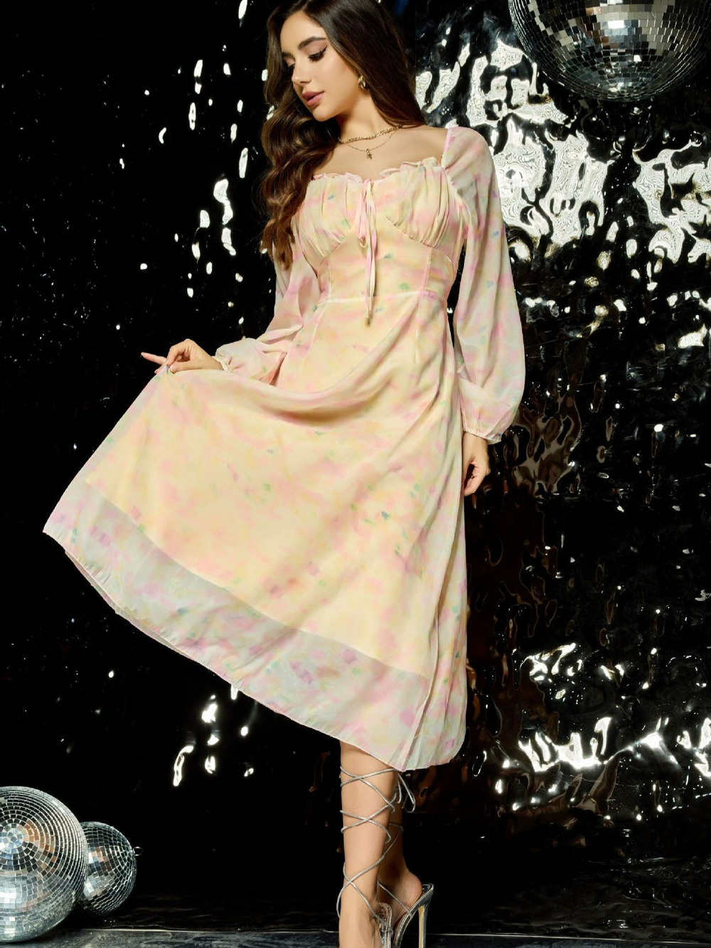 ZARA Retro Floral Long Sleeve French Style Dress